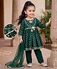 Babyhug Woven Three Fourth Sleeves Kurti Salwar Set With Foil Floral Print & Dupatta - Green