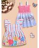 TOONYPORT Cotton Knit Pack Of 2 Short Sleeves Striped & Fairies Printed Smocked Dresses - White & Pink