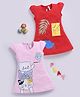 TOONYPORT Cotton Knit Pack Of 2 Cap Sleeves Cats & Leaf Printed Dress - Pink & Red