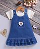 TOONYPORT Cotton Knit Cartoon Designed Heart Patch Detailed Dress With Half Sleeves Solid Tee - Blue