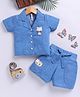 TOONYPORT Cotton Knit Half Sleeves Animal Patch Detailed Shirt With Shorts Set - Blue