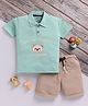 TOONYPORT Cotton Knit Half Sleeves Safe & Peaceful Text Printed Polo Tee & Shorts Set - Green