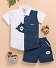TOONYPORT Cotton Knit Half Sleeves Teddy Bear Patch Detailed Shirt & Shorts Set - Blue