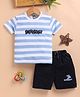 TOONYPORT Cotton Knit Half Sleeves Striped & Snowboard Text Printed Tee & Shorts Set - Blue