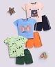 blushh berry Cotton Knit Pack Of 3 Half Sleeves Beach Theme & Typography Printed Tees With Shorts Set - Cream Blue &  Green