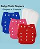 Joy Buzz Free Size Reusable 3 Cloth Diaper / Nappies With 3 Insert - Blue, Pink, Red- Pack of 3