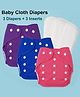Joy Buzz Free Size Reusable Cloth Diaper / Nappies With Insert - Purple, Blue, Pink- Pack of 3