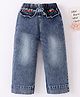 Mark & Mia Full Length Washed Jeans With Floral Embriodery - Blue