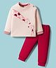 Mini Taurus Interlock Knit Full Sleeves T-Shirt & Joggers Set With Giraffe Print - Red & Peach