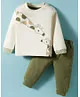 Mini Taurus Interlock Knit Full Sleeves T-Shirt & Joggers Set With Giraffe Print - Beige & Green