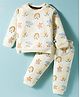 Mini Taurus Interlock Knit Full Sleeves Co-ords Night Suit With Star Print - Cream