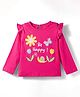 Babyhug 100% Cotton Knit Full Sleeves Top with Frill & Floral Print - Dark Pink