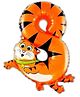 Birthday Popper Animal Number Foil Balloon | No. 8| Jungle Theme Cartoon Balloons for Birthday Decoration | Self-Sealing, Double-Sided Print | Air or Helium Fillable | 40x35 cm Kids Party Supplies