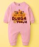 The Peppy Tend 100% Cotton Knit Durga Puja Theme Full Sleeves My First Durga Pooja Text Printed Romper - Pink
