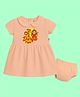The Peppy Tend 100% Cotton Knit Durga Puja Theme Half Sleeves My 1st Durga Puja Text Printed Dress With Bloomer - Peach