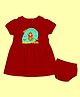 The Peppy Tend 100% Cotton Knit Durga Puja Theme Half Sleeves My First Durga Puja Text Printed Dress With Bloomer - Red
