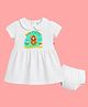 The Peppy Tend 100% Cotton Knit Durga Puja Theme Half Sleeves My First Durga Puja Text Printed Dress With Bloomer - White