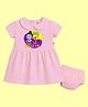 The Peppy Tend 100% Cotton Knit Dussehra Theme Half Sleeves My 1st Dussehra Text Printed Dress With Bloomer - Pink