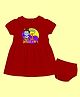 The Peppy Tend 100% Cotton Knit Dussehra Theme Half Sleeves My 1st Dussehra Text Printed Dress With Bloomer - Red
