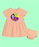 The Peppy Tend 100% Cotton Knit Dussehra Theme Half Sleeves My 1st Dussehra Text Printed Dress With Bloomer - Peach
