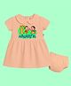 The Peppy Tend 100% Cotton Knit Navratri Theme Half Sleeves My 1st Navratri Text Printed Dress With Bloomer - Peach