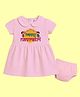 The Peppy Tend 100% Cotton Knit Navratri Theme Half Sleeves Happy Navratri Text Printed Dress With Bloomer - Pink