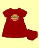 The Peppy Tend 100% Cotton Knit Navratri Theme Half Sleeves Happy Navratri Text Printed Dress With Bloomer - Red