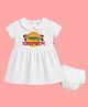 The Peppy Tend 100% Cotton Knit Navratri Theme Half Sleeves Happy Navratri Text Printed Dress With Bloomer - White