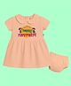 The Peppy Tend 100% Cotton Knit Navratri Theme Half Sleeves Happy Navratri Text Printed Dress With Bloomer - Peach