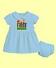 The Peppy Tend 100% Cotton Knit Navratri Theme Half Sleeves My First Navratri Text Printed Dress With Bloomer - Blue