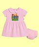The Peppy Tend 100% Cotton Knit Navratri Theme Half Sleeves My First Navratri Text Printed Dress With Bloomer - Pink