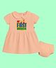 The Peppy Tend 100% Cotton Knit Navratri Theme Half Sleeves My First Navratri Text Printed Dress With Bloomer - Peach