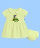 The Peppy Tend 100% Cotton Knit Dussehra Theme Half Sleeves Happy Dussehra Text Printed Dress With Bloomer - Yellow