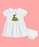 The Peppy Tend 100% Cotton Knit Dussehra Theme Half Sleeves Happy Dussehra Text Printed Dress With Bloomer - White