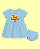 The Peppy Tend 100% Cotton Knit Dussehra Theme Half Sleeves My First Dussehra Text Printed Dress With Bloomer - Blue