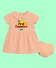 The Peppy Tend 100% Cotton Knit Dussehra Theme Half Sleeves My First Dussehra Text Printed Dress With Bloomer - Peach