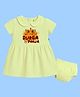 The Peppy Tend 100% Cotton Knit Durga Puja Theme Half Sleeves My First Durga Puja Text Printed Dress With Bloomer - Yellow