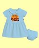 The Peppy Tend 100% Cotton Knit Durga Puja Theme Half Sleeves My First Durga Puja Text Printed Dress With Bloomer - Blue