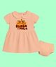 The Peppy Tend 100% Cotton Knit Durga Puja Theme Half Sleeves My First Durga Puja Text Printed Dress With Bloomer - Peach