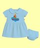 The Peppy Tend 100% Cotton Knit Durga Puja Theme Half Sleeves Seeking Blessings From Maa Durga Text Printed Dress With Bloomer - Blue