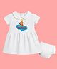 The Peppy Tend 100% Cotton Knit Durga Puja Theme Half Sleeves Seeking Blessings From Maa Durga Text Printed Dress With Bloomer - White
