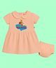 The Peppy Tend 100% Cotton Knit Durga Puja Theme Half Sleeves Seeking Blessings From Maa Durga Text Printed Dress With Bloomer - Peach