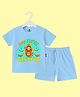 The Peppy Tend 100% Cotton Knit Durga Puja Theme Half Sleeves My First Durga Puja Text Printed Tee & Shorts Set - Blue