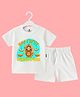 The Peppy Tend 100% Cotton Knit Durga Puja Theme Half Sleeves My First Durga Puja Text Printed Tee & Shorts Set - White
