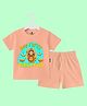 The Peppy Tend 100% Cotton Knit Durga Puja Theme Half Sleeves My First Durga Puja Text Printed Tee & Shorts Set - Peach