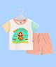 The Peppy Tend 100% Cotton Knit Durga Puja Theme Half Sleeves My First Durga Puja Text Printed Tee & Shorts Set - Multi Colour