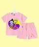 The Peppy Tend 100% Cotton Knit Dussehra Theme Half Sleeves My 1st Dussehra Text Printed Tee & Shorts Set - Pink