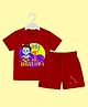 The Peppy Tend 100% Cotton Knit Dussehra Theme Half Sleeves My 1st Dussehra Text Printed Tee & Shorts Set - Red