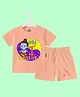 The Peppy Tend 100% Cotton Knit Dussehra Theme Half Sleeves My 1st Dussehra Text Printed Tee & Shorts Set - Peach