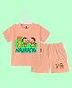 The Peppy Tend 100% Cotton Knit Navratri Theme Half Sleeves My 1st Navratri Text Printed Tee & Shorts Set - Peach